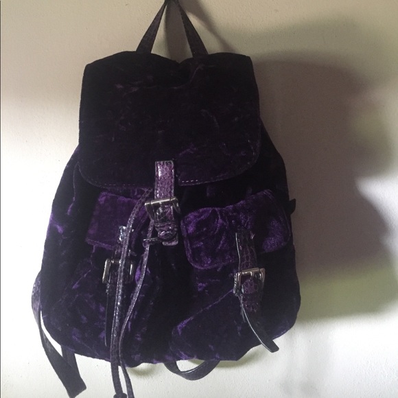 purple velvet backpack